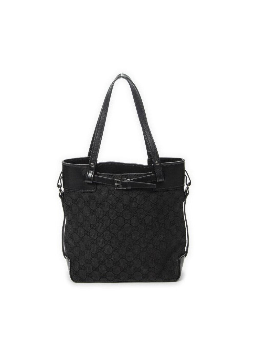 Gucci Tall Belt Tote Bag Black GG Canvas